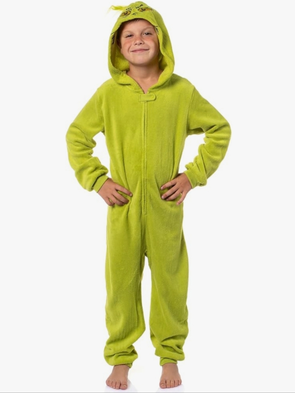THE GRINCH Hooded Onesie Zip Up Green Youth Size XL or 14